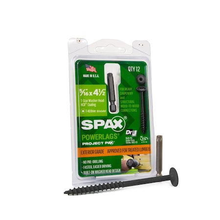 Spax 5/16 in x 4-1/2 in Exterior Structural Wood Lag Screws Powerlags Washer Head T-Star, 12PK 45818208011543