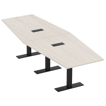 Skutchi Designs 12ft Conference Table With Power Unit | 12 Person Modular Hexagon Meeting Table | Harmony Series HAR-HEX.IR-48X144-T.BK-K458-EBLK