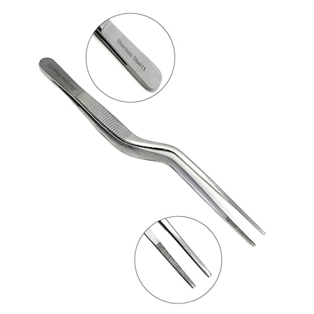 A2Z Scilab Offset Culinary Tweezers, Precision Serrated Jaws, 5.5 Inch, Stainless Steel Tongs A2Z-ZR1053