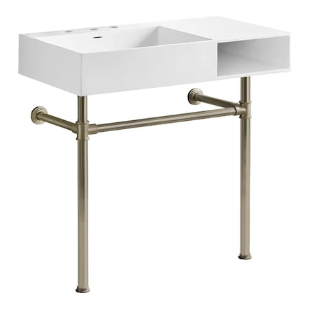 Kingston Brass 36-Inch Solid Surface Console Sink with Stainless Steel Legs, 8-Inch, 3-Hole KVPB3368SQA88