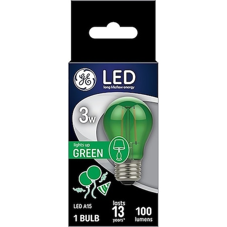 Ge Party Light Bulb, A15 Bulb, 3 W, Green Bulb, LED Bulb, 2700 K Color Temp, 100 Lumens 93116856