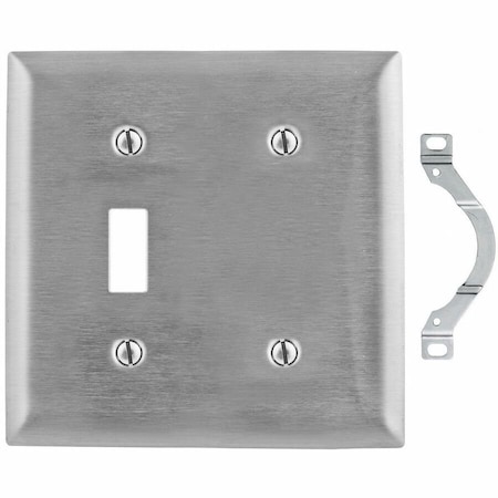 Hubbell Wiring Device-Kellems Wallplates and Boxes, Metallic Plates, 2- Gang, 1) Toggle Opening 1) Blank, Standard Size, Stainless Steel SS114