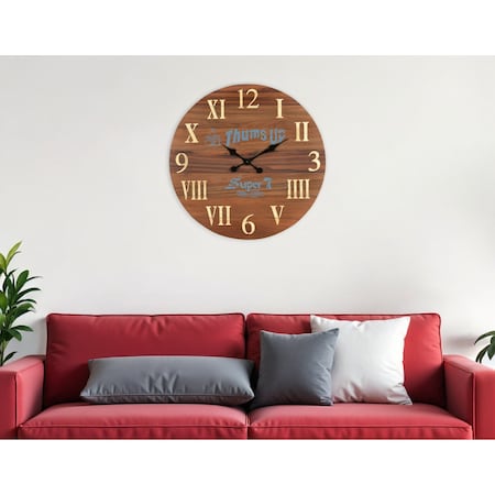 Homeroots 24" Brown Solid Wood Silent Analog Round Wall Clock 554637