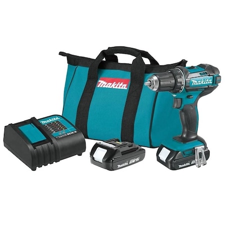 Makita Cordless Driver Drill Kit, 18 V Battery, Compact Lithium-Ion Battery, 1/2" Chuck, Teal XFD10SY