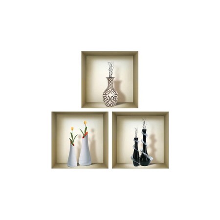Homeroots Set of Three Ray Faux Niche 3D Peel and Stick Wall Decals, 3PK 565415