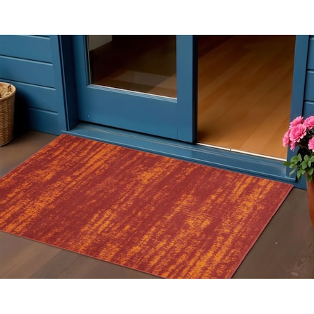 Homeroots 2' X 4' Red And Orange Abstract Indoor Outdoor Area Rug 545978