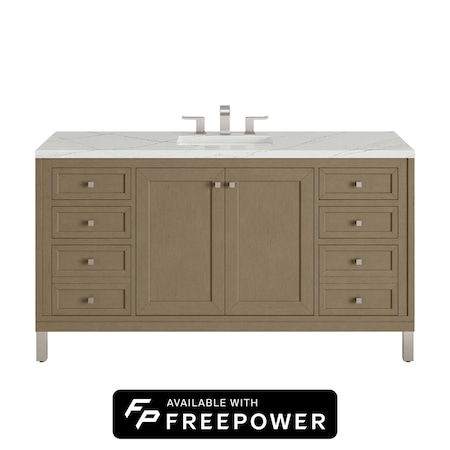 James Martin Vanities Chicago 60 in. Single Vanity, Walnut Whisper, w/ 3 CM Ethereal Noctis Silestone Top 503-V60S-WLW-FENC
