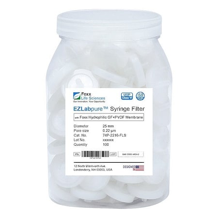 Foxx Life Sciences Syringe Filters, PK100 74P-2216-FLS