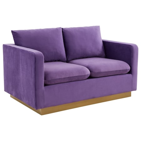 Leisuremod Nervo Upholstered Velvet Loveseat with Gold Frame, Purple NS55PU