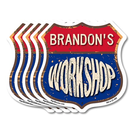Signmission Brandon's Workshop, 12 inch X 12 inch, Aluminum Metal Sign, 5PK SHI-A-5Pack-12-489-BRANDON