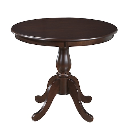 Homeroots 36" Espresso Rounded Solid Manufactured Wood And Solid Wood Pedestal Base Dining Table 517752