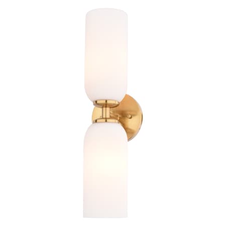 Vaxcel Shelby 2-Light Vanity Light, Natural Brass, Frosted Opal Glass, 5-In. Wide W0566
