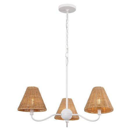 Jonathan Y Grady 27" 3-Light Coastal Farmhouse Adjustable Swooping Arm Metal w/Hand-Woven Rattan Shades LED Cha JYL9559A
