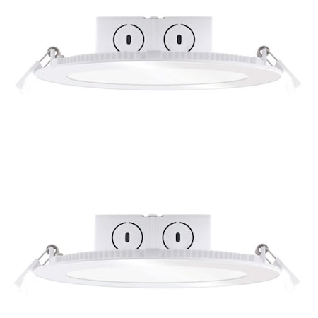 Bulbrite LED 6" Round Flat Downlight Fixture with Jbox, 65W Equivalent, 2700K/Warm White, White Finish, 2PK 861561