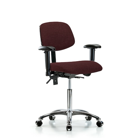Blue Ridge Ergonomics Chair, Fab, Med Bench, Chr AA Casters, Bur, 6-Way Adjustable, 22" to 29" Height, Burgundy BR-FMBCH-CR-T0-A1-NF-CC-F41