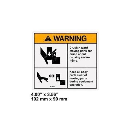 Jlg REPLACEMENT DECAL WARN CRUSH HAZ MOVING PT 97664GT
