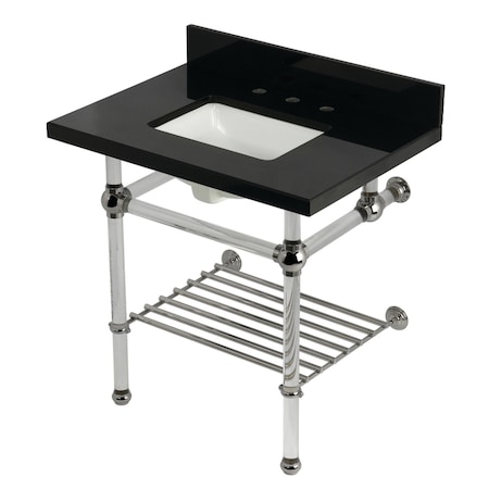 Kingston Brass 30-Inch Black Granite Console Sink with Acrylic Legs and Shelf, 8-Inch, 3-Hole KVPK3030KASQB6
