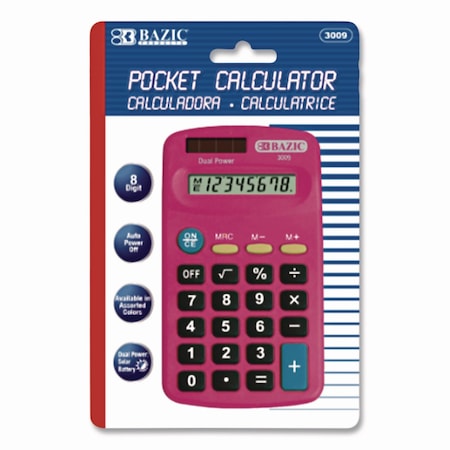 Bazic Products Dual Power Pocket Size Calculator, 8-Digit, LCD BAZ3009