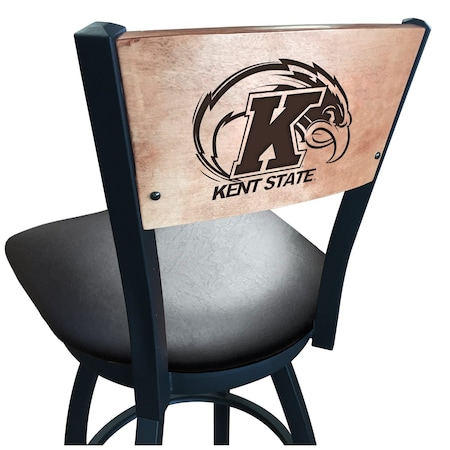 Holland Bar Stool Co 25" Blk Wrinkle Kent State Swivel Bar Stool, Laser Engraved Back L03825BWMedMplAKentStBlkVinyl