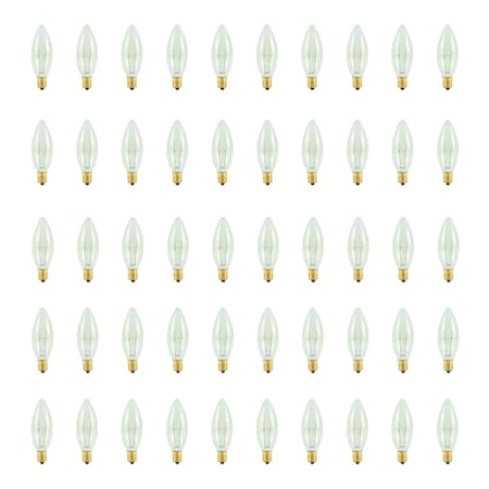 Bulbrite 15w Dimmable Clear B8 Torpedo 25mm Incandescent Lght Bulb Candelabra (E12) Bse, 2700K Warm Wht, 50PK 861960