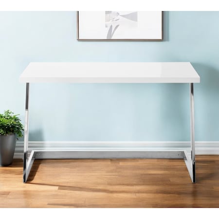 Homeroots 47" White and Silver Wood and Stainless Steel Sled Writing Desk 543754