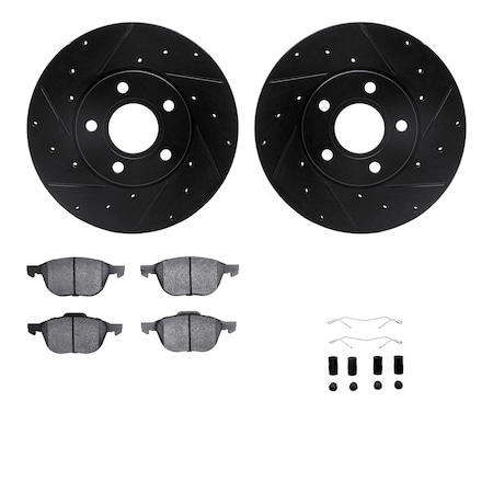 Dynamic Friction Co DFC Rotors-Drilled & Slotted-Black w/ EURO 5000 Ceramic Brake Pads Incl Hdw 8612-54017