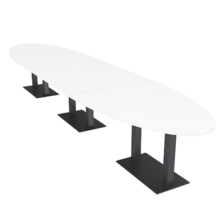 Skutchi Designs Oval Conference Table With Power Unit, 48 in W, 192 in L, White HAR-OVL-48X192-DOU.BK-W960-NA