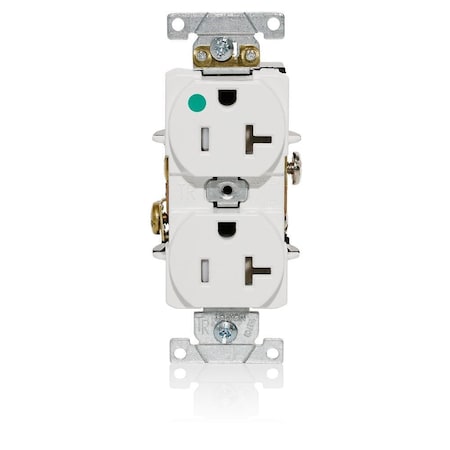 Leviton Duplex Straight Blade Receptacle, 5-20R, 20 A, 125V AC, 2 Pole, 3 Wire, Flush Mount, Grounded T8300-W