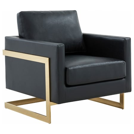 Leisuremod Lincoln Leather Accent Armchair with Gold Frame, Black LA31BL-L