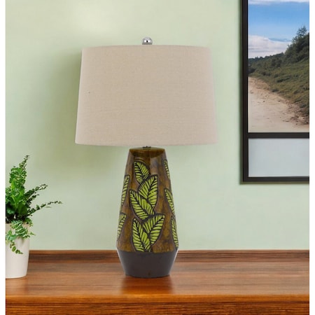 Homeroots 29" Brown Ceramic Cylinder Table Lamp With Tan Empire Shade 524773