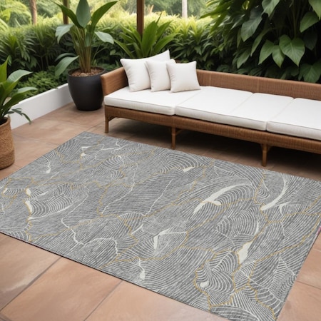 Homeroots 8' X 10' Gray Brown And Ivory Abstract Washable Indoor Outdoor Area Rug 601065