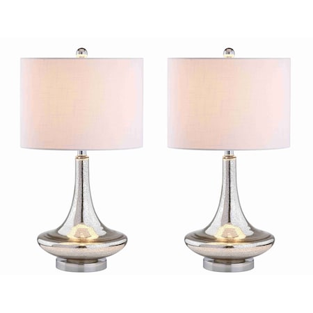 Jonathan Y Cecile 25.5" Glass Teardrop LED Table Lamp, Mercury Silver/Chrome, 2PK JYL1081A-SET2