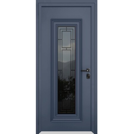 Vdomdoors Steel Door Ballucio 6044 Gray Graphite Stainless Inserts Single Modern Painted-W36xH80-Left Inswing BALLUCIO6044EXD-GRE-W36xH80-LH-I