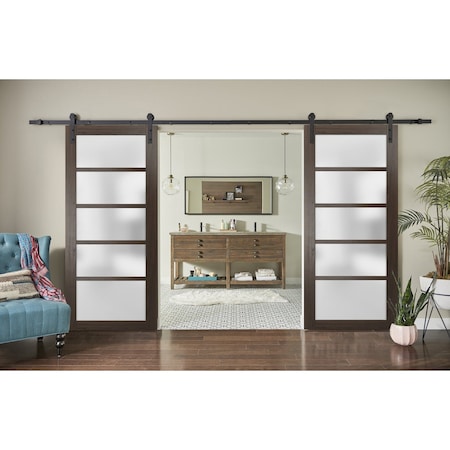 Sartodoors Sturdy Double Barn Door with Frosted Glass 60x96 (2* 30x96) Solid Core Modern Interior QUADRO4002DB-CA-6096