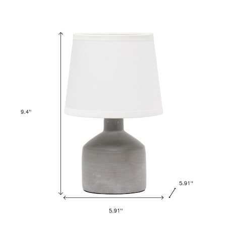 Homeroots 9" Gray Concrete Round Table Lamp With White Drum Shade 643448