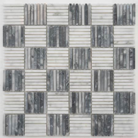 Apollo Tile 12x12 Bardiglio Nuvolato, Bianco Carrara Marble Polished Floor and Wall Mosaic Tile 5 sqft/case, 5PK APLSE88L02A