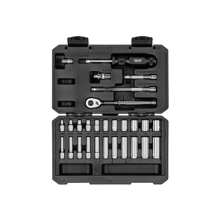 Tekton 1/4 Inch Drive 6-Point Socket and Ratchet Set, 28-Piece (5/32-9/16 in.) SKT05102