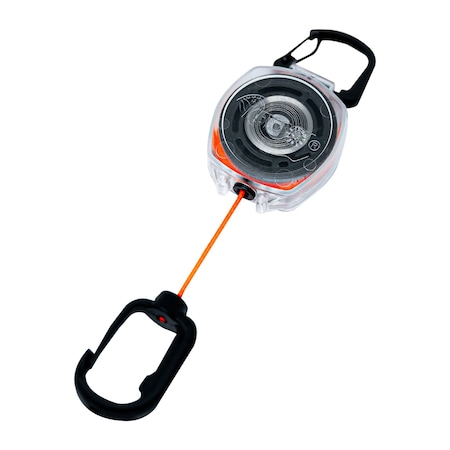 Key-Bak Key-Connect Clear Key Ring Tether, 24 in. Orange Cord, Carabiner Clip, EZ Clip Ring Clip End Fitting 0KB1-0A214