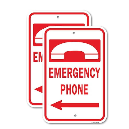 Signmission Emergency Phone W/ Left Arrow Sign, 12'' X 18'' 2 Signs, Heavy Gauge Aluminum, 2PK A-1218-2PACK-25323