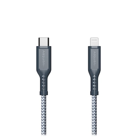 Ventev High Speed Usb C To Apple Lightning Braided Cable With 2x The Copper For Faster Charging 6ft, Gray BC6-GRY262895