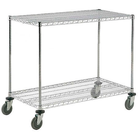 Global Industrial Nexel, 2 Shelf, Shelf Cart, Chrome, 72"W x 21"D x 40"H, Poly Casters, 4 Swivel, 2 Brake B2351775