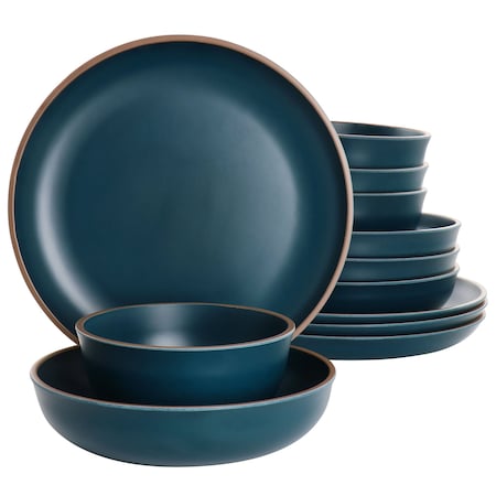 Gibson Home Rockabye 12 Piece Melamine Dinnerware Set in Dark Teal 136597.12