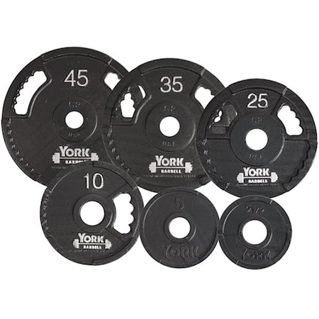 York Barbell G2 Olympic Dual Grip Thin Line Cast Iron Plate, Black - 35 lbs YO626707
