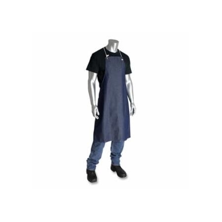 Pip Denim Apron, 28 in W x 38 in L, Blue, No Pockets, 12PK 813-200-010