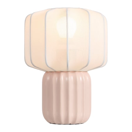 Jonathan Y Leola 10 in. Modern Contemporary Ceramic Fluted Mini w/Ribbed Cocoon Pumpkin Shade LED Table Lamp, Li JYL4202B