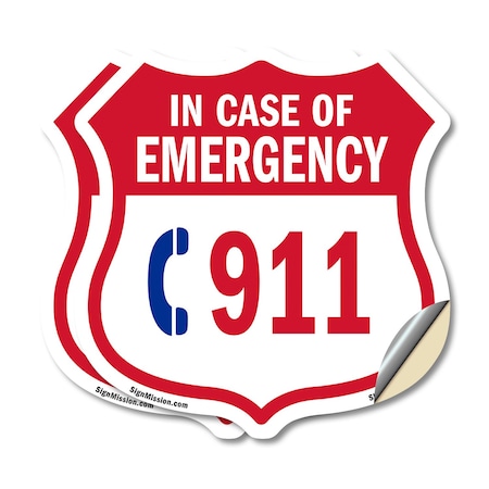 Signmission Emergency 911 Phone Shield Sign In Case, 4 inch X 4 inch, Vinyl Decal, 2PK SHI-D-2PACK-4-380