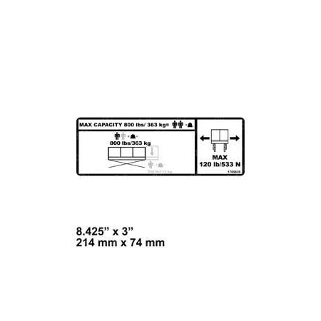 Jlg REPLACEMENT DECAL, CAPACITY 800LB 363KG 1705639