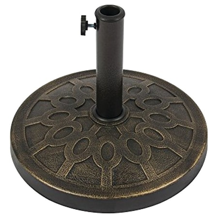 Seasonal Trends 69328 Umbrella Base, 17-1/2 in Dia, 17-1/2 in L, 13 in H, Resin/Steel/Plastic, Bronze 69328