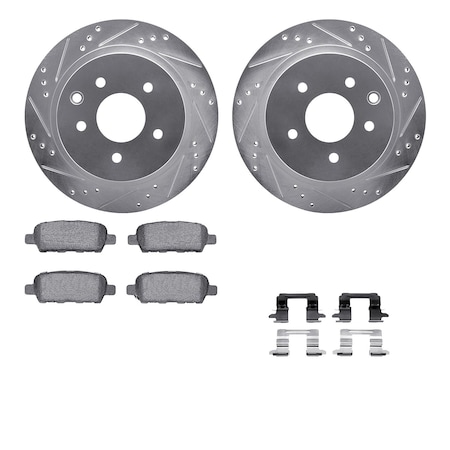 Dynamic Friction Co DFC Rotors-Drilled & Slotted-Silver w/ EURO 5000 Ceramic Brake Pads Incl Hdw 7612-67010