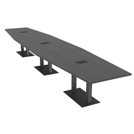 Skutchi Designs Hexagon Conference Table With Power, 48 in W, 216 in L, Grey HAR-HEX.IR-48X216-DOU.BK-WA7949-EBLK